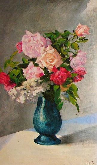 Oskar Schlemmer A vase of gladiolus and dalias. china oil painting image